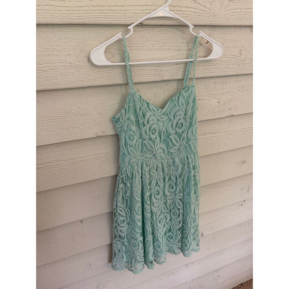 Fire Los Angeles Mint Green Lace Babydoll Dress Size M Sleeveless Floral Lace - Picture 3 of 8